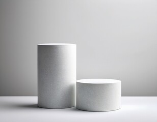 white background with two cylindrical podiums for product presentation mockup