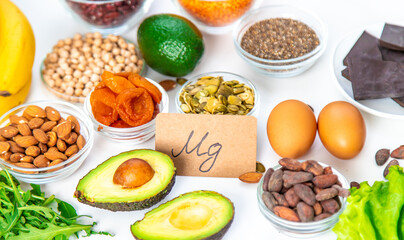 Various products containing magnesium. Selective focus.