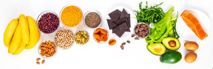 Various products containing magnesium. Selective focus.