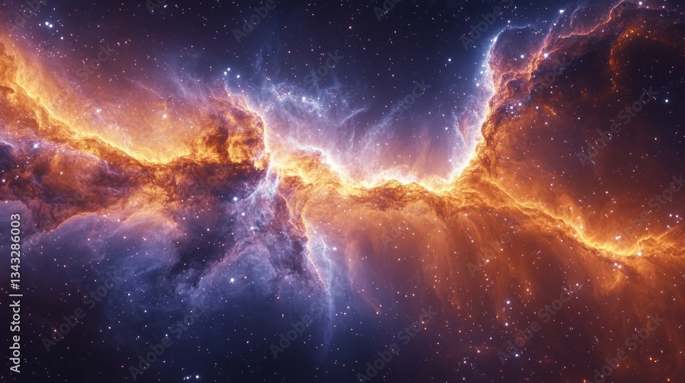 Wall mural a beautiful and colorful space scene with a large orange cloud in the middle