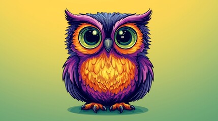 Fototapeta premium Cute Owl, Vivid Colors, Gradient Background
