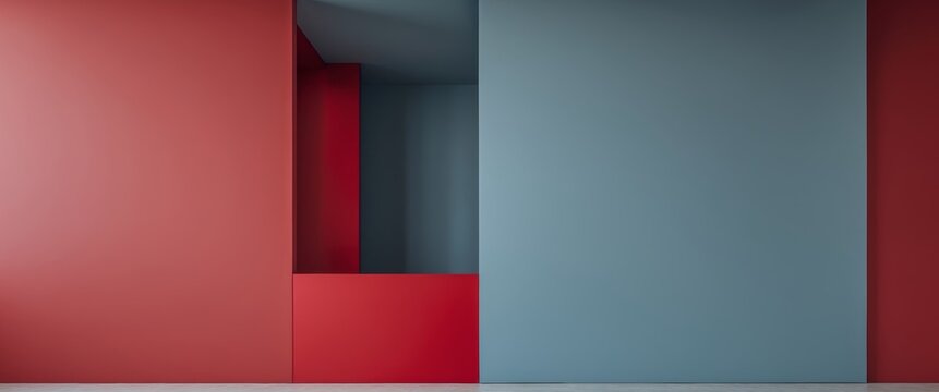 A red and blue room with a red line that is pointing to the right.