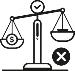 Scales of justice vector illustration shows a balance scale, a symbol of law and justice, used to weigh and compare legal concepts for equality