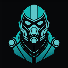 Futuristic 3d black skull and crossbones with a cyborg helmet