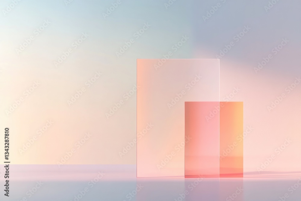 Poster minimalistic shapes softly illuminated, blending hues creating s