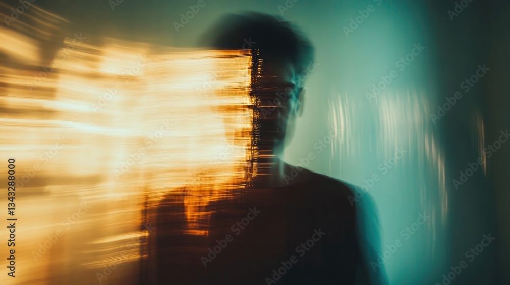 Poster ethereal portrait with dynamic light trails creating sense of mo