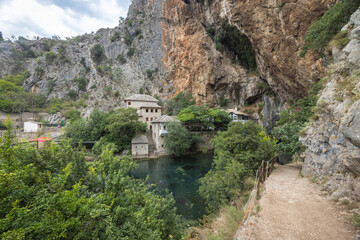 Blagaj Tekke monastery with Buna river near Mostar town in Bosnia and Herzegovina, Europe....