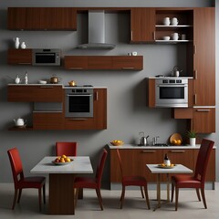 Luxurious kitchen interior with modern design features and stylish dining areas, showcasing a blend of functionality and aesthetics.