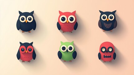Fototapeta premium Cute Owls Flat Design Collection