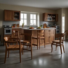 Bright Kitchen with Wooden Furniture and Natural Light from Two Windows