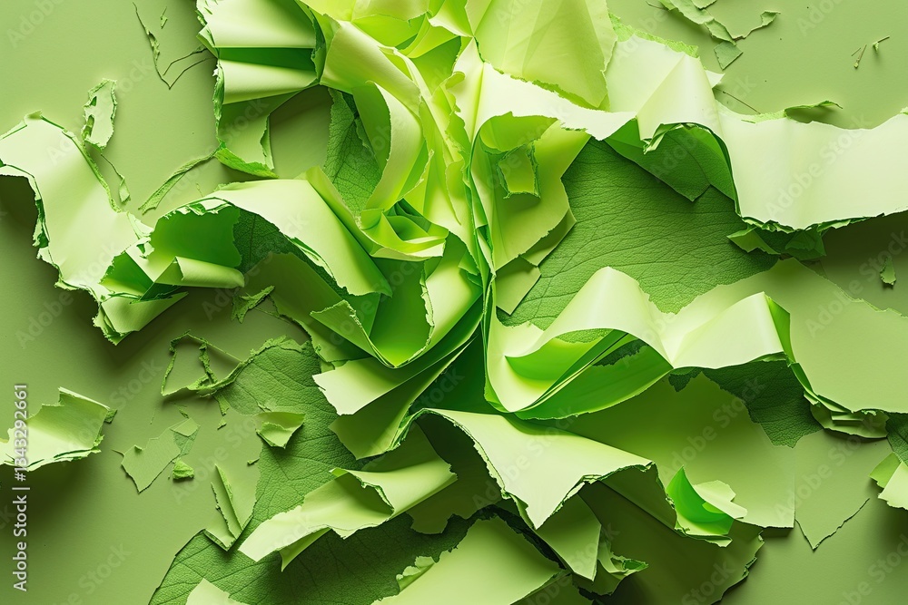 Poster bright chartreuse torn paper composition with dynamic textures and innovative design