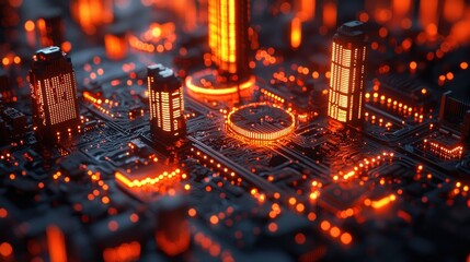 Cyberpunk Cityscape: A Futuristic Metropolis on a Circuit Board