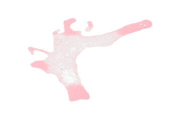 Bright pink watercolor or ink stain with watercolor marks on transparent background.