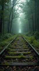 Obraz premium Foggy Abandoned Railway in Forest