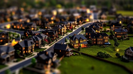 Night Suburban Town Model  Real Estate  Architecture  Cityscape