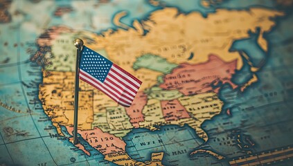 Naklejka premium Vintage map with US flag