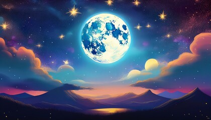 Fototapeta premium bright moon and stars