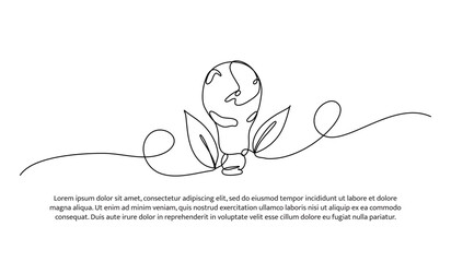 Continuous one line design of a lightbulb with leaves. Minimalist style vector illustration on white background.