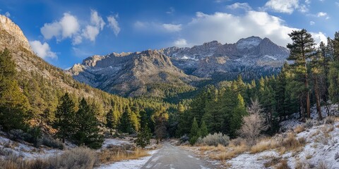 Obraz premium Mount Charleston, Nevada. Spring Landscape with Forest Trees along the Charleston Mountain Road