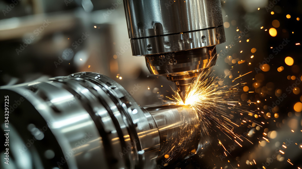 Aufkleber crafting intricate metal shapes with advanced cnc machining technology in a bright factory setting