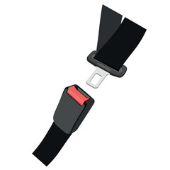 Vector illustration of safety seat belt isolated on white background. Realistic unblocked drive seatbelt. Black road strap. Car and airplane safe transportation rule. Vector illustration