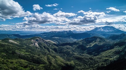 Mt St. Helens and Mt Adams, Aerial View of High Altitude Mountain Landscape