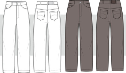 Unisex baggy regular fit comfort pants, fashion illustration, vector, technical sketch. Cad, Mockup.