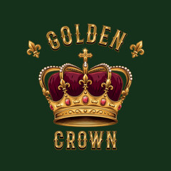 Luxury label with imperial golden crown, fleur de lis sign, text. Detailed composition in vintage style. © OA_Creation