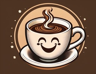 Obraz premium logo for a cafe a cup of coffee with a smile theatrical cafe fragrant coffee in a mug