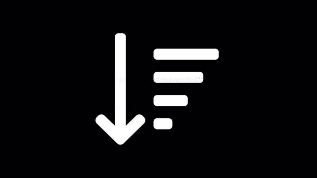 Icon sort amount down is distorted. Glitch. Noise, chromatic aberration, geometric distortion. Transparent background, looped. In-Out looped. Alpha BW at the end