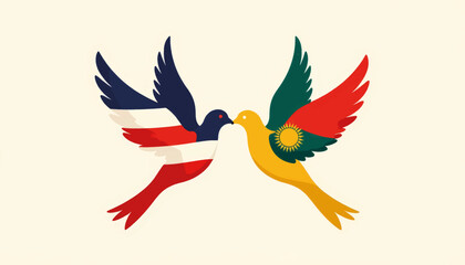 Naklejka premium Abstract birds symbolize international friendship in vibrant colors