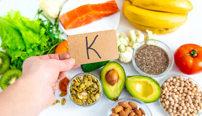 Different foods containing potassium. Selective focus.