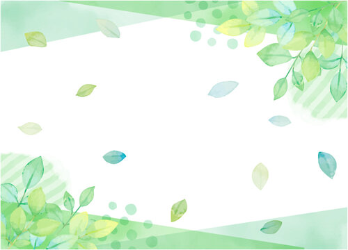 水彩手書きの新緑のフレーム背景