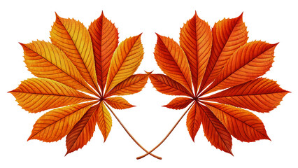 Fototapeta premium Stunning Autumn Horse Chestnut Leaves, Vibrant Orange and Red Fall Foliage, Detailed Illustration