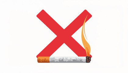 Fototapeta premium No smoking symbol with burning cigarette and red cross, anti-smoking message
