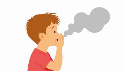 Curious child blowing smoke through cupped hands, abstract concept