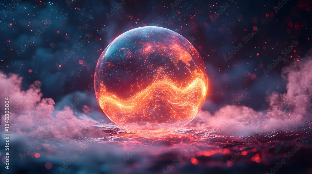 Canvas Prints glowing cosmic orb emerging from celestial clouds