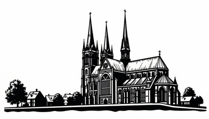 Naklejka premium Gothic cathedral with sharp spires and arches, architectural beauty