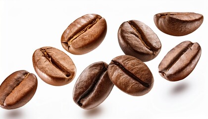 Obraz premium coffee beans floating isolated on white background