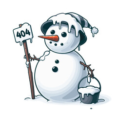 404 error with winter snowman. Seasonal website error page design for holiday or cold weather platforms showing festive broken page concept.