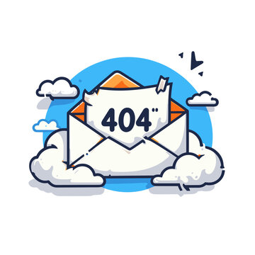 Envelope with 404 message on blue sky background with clouds. Ideal for email services indicating undelivered messages or communication errors.