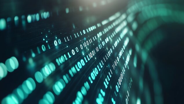 Abstract digital binary code in green light