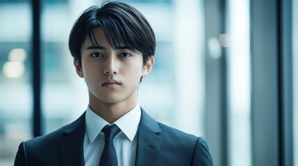 Portrait of a young Asian businessman in a suit.