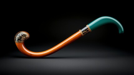 Elegant Curved Wooden Pipe with Jade Mouthpiece and Ornate Detailing