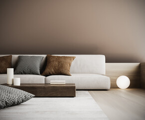 Modern interior design with beautiful brown wall background. Contemporary home design. 3D...