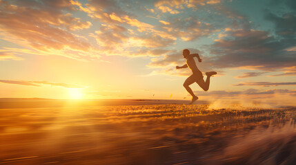 Energized Motion: Runner Defying Limits Against a Stunning Sunset Backdrop