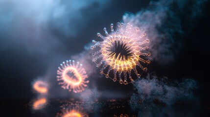 Obraz premium Abstract Glowing Viral Particles Cinematic Science Illustration