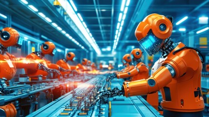 Fototapeta premium A robot is working on a conveyor belt