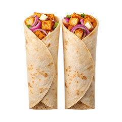 Delicious paneer kathi rolls with fresh vegetables wrapped in soft flatbread