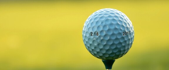 A Close-up View of a Golf Ball on a Tee Against a Soft Yellow Background